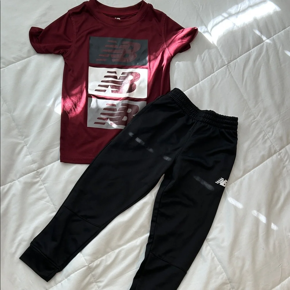 New Balance Burgundy Tee and Black Joggers Set
